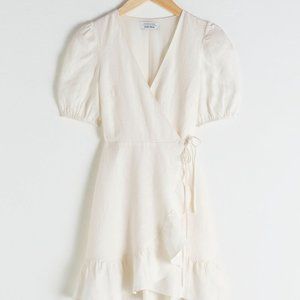 White Linen Puff Sleeve Wrap Mini Dress from & Other Stories